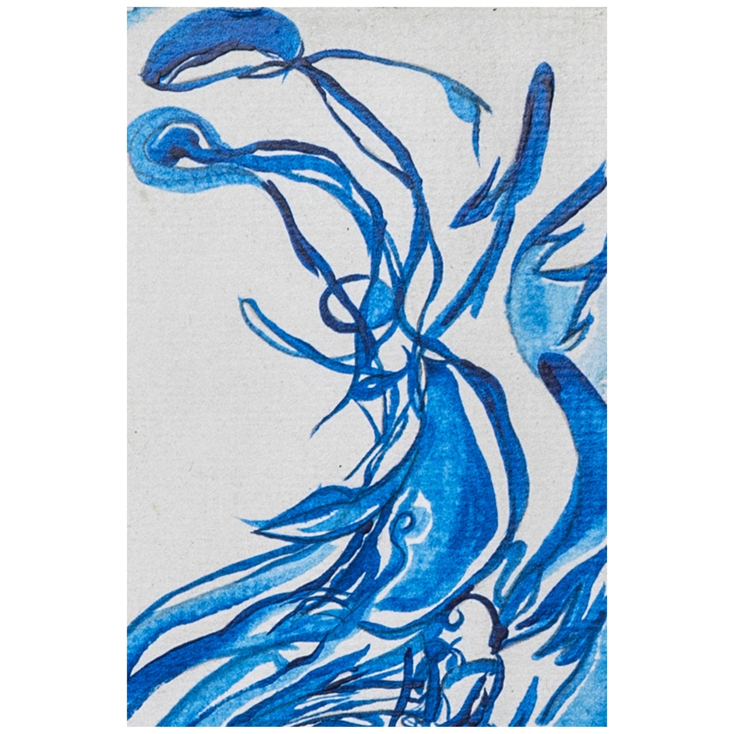 Close-up detail of expressive blue brushstrokes and texture from original painting.