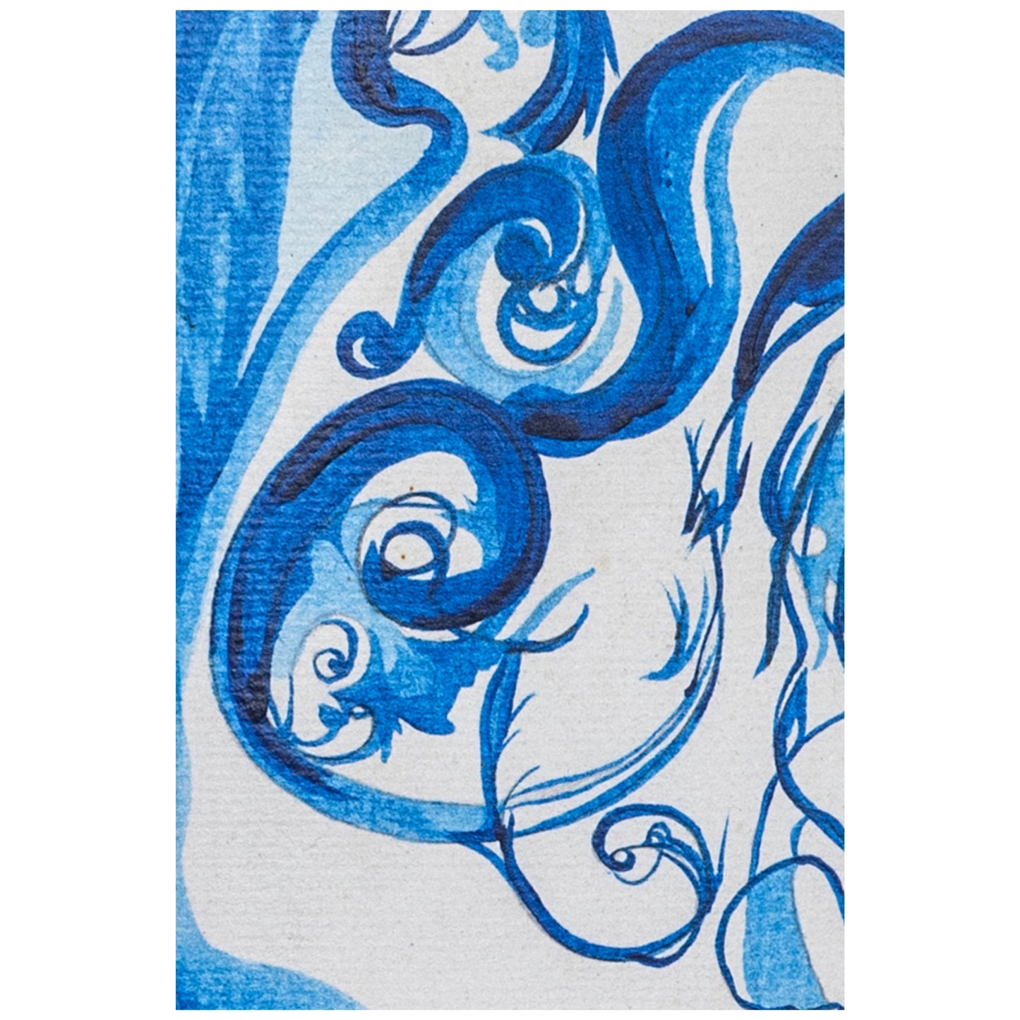 Close-up detail of expressive blue brushstrokes and texture from original painting.