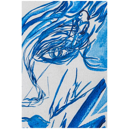 Close-up detail of expressive blue brushstrokes and texture from original painting.